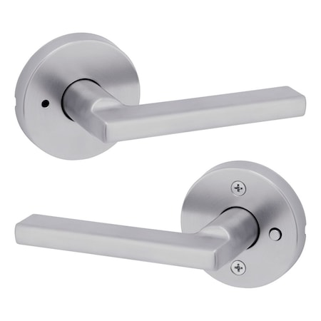 Kwikset Halifax Lever with Round Rose Privacy Door Lock with 6AL Latch and RCS Strike Satin Chrome Finish 730HFLRDT-26D